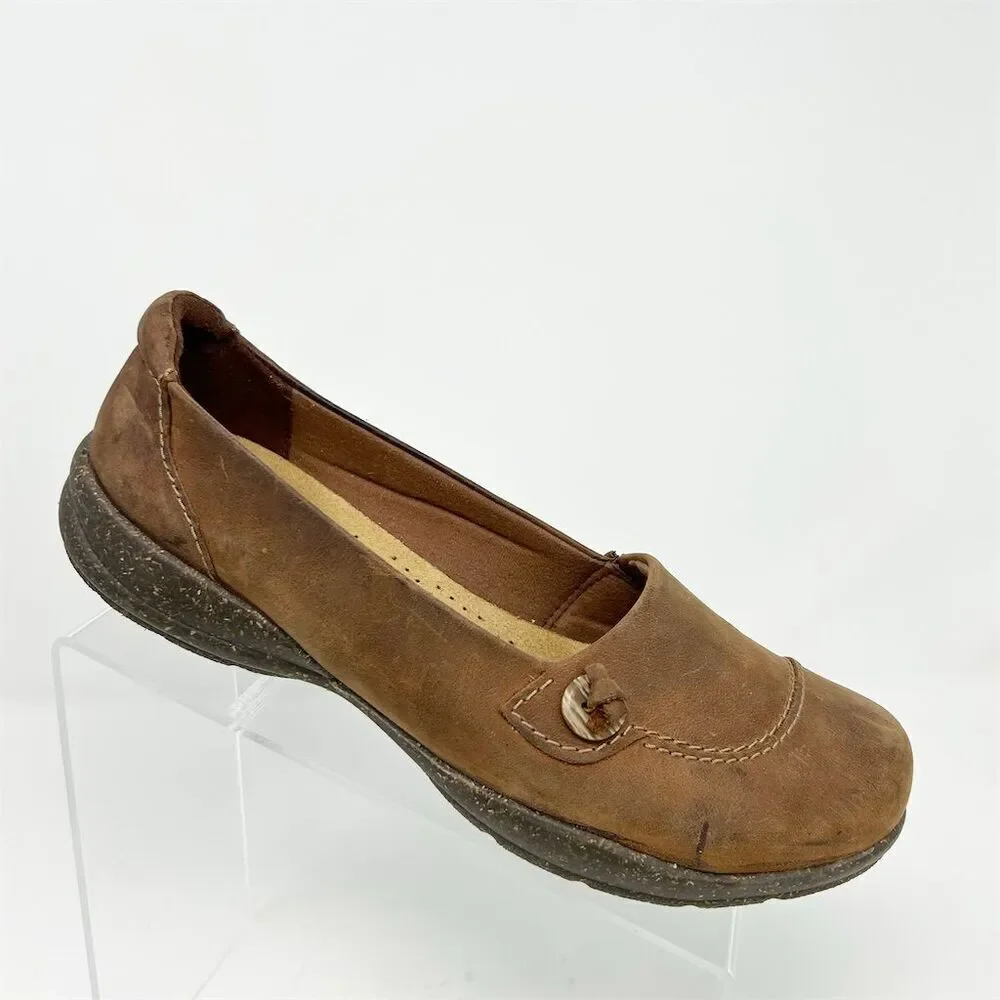 Clarks Women's Roseville Sky Brown Leather Slip-On Loafers Size 10 Wide Comfort